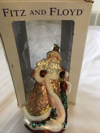 Vintage Fitz And Floyd Old World Glass Santa Christmas Tree Ornament Pink 8 1/4”