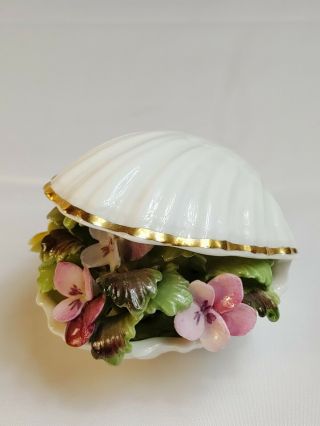 Vtg Antique Royal Adderley Floral Bone China England Clam Shell Flowers Figurine