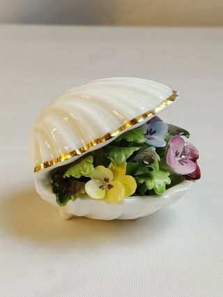 Vtg Antique Royal Adderley Floral Bone China England Clam Shell Flowers Figurine 3