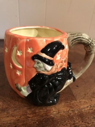 Vintage Fitz & Floyd Witch Pumpkin Black Cat Halloween Mug 1987 Ff