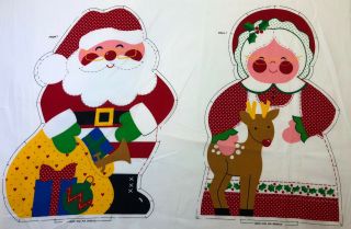 Vintage Santa & Mrs.  Claus Rare Set Craft Fabric Panel Cut N Sew Pillow Doll Toy
