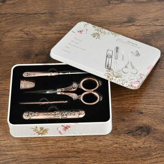 Sewing Vintage Scissors Tool Set For Needle Work With Storage Box