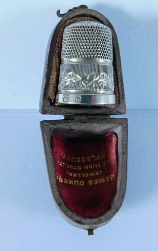 Antique Solid Silver Charles Horner Thimble In James Dukes Aylesbury Thimble Box