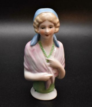 Large 4 And 1/4 " German Porcelain Half Doll " Peasant Girl " Circa 1920