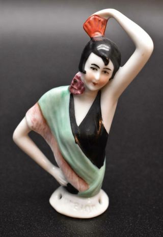 Antique German Porcelain Half - Doll " Flapper Lady In Stylish Costume "