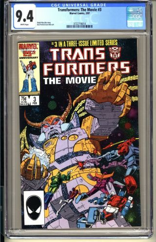Transformers: The Movie 3 Cgc 9.  4 Wp Nm/mt Marvel Comics 1986 Movie Adaptation