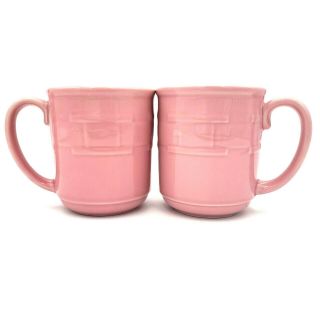 Longaberger Pottery Set Of 2 Pink Mugs Woven Traditions Horizon Hope Vitrified