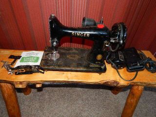 Vintage Singer Sewing Machine 99k With Motor,  Light,  Pedal,  Buttonhole Attachment