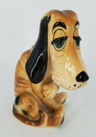 Vintage Ceramic Hound Dog Figurine Mopey/sad/crying Hand Crafted & Painted Japan
