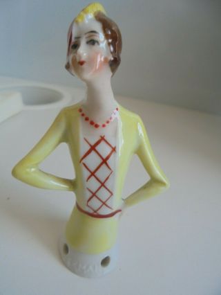 Great Little Flapper Porcelain Half Doll - Art Deco - Germany 3 134 - 2.  75 Ins