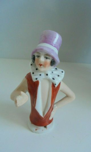 Great Little Flapper Porcelain Half Doll - Art Deco - Germany 16522 - 2.  75 Ins