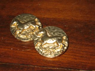 CHANEL 2 BUTTONS gold tone 25 mm over 1  metal horse 3