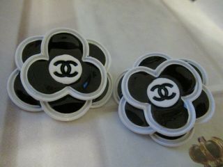 Chanel 2 Black White Tone Metal Buttons Sz 30mm Two Pc.