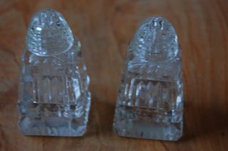Vintage Cleare Crystal Cut Glass Salt Pepper Shakers Footed Crystal Top Set Of 2