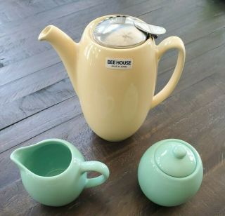 Bee House Japan Ceramic Teapot Set 16 Oz With Milk And Sugar Stainless Infuser