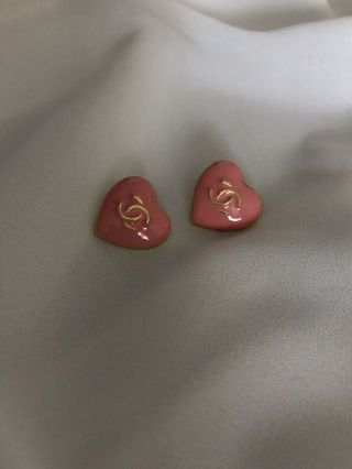 Rare Authentic Chanel Pink And Gold 16mm Heart Button Double Stamped