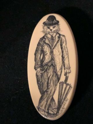 Artisan Scrimshaw Button Etched & Inked " The Cat 