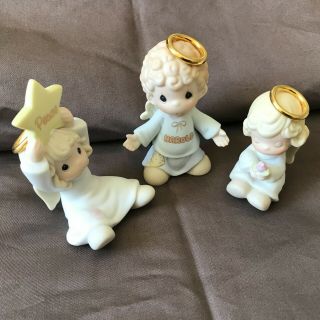 Precious Moments Set Of 3 Angel Gold Halo Christmas Nativity Add Ons