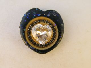 Vegetable Ivory Studio Button: Heart Shaped With Heart Cubic Zirconium