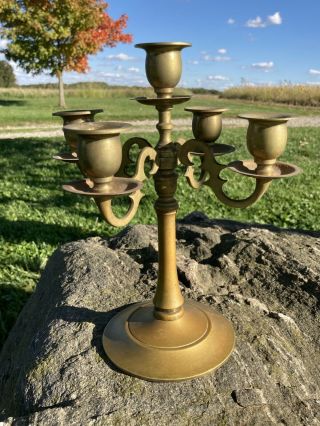 Vintage Japan Brass Candelabra 5 Arm Candle Holder 9.  5 " Tall Dusty Patina Spooky