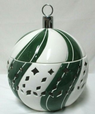 Slatkin & Co.  Large Ornament 11 " Candle Holder Luminary Green White Chirstmas