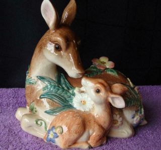 Fitz And Floyd Classic Woodland Spring Deer Doe Fawn Covered Candy Dish Box