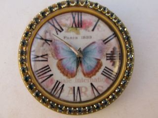 Vegetable Ivory Studio Button: Butterfly Clock,  Glass Watch Crystal,  Rhinestones
