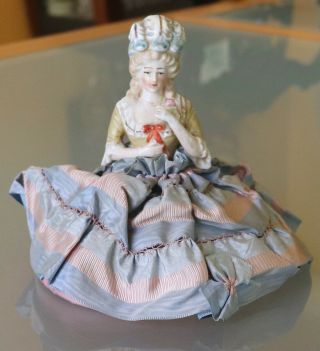 09/12 Vintage German Half Doll 2870 Pincushion,  Marie Antoinette W/feather Hat