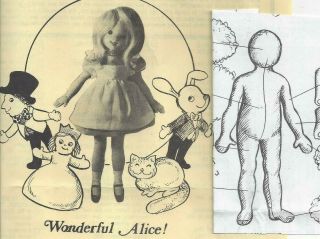 30 " Cloth Soft Sculpture Art Doll Alice In Wonderland Rabbit Hatter Queen Pattern