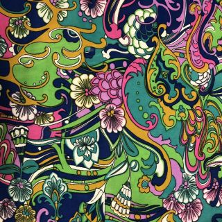60s 70s Rare Psychedelic Flower Power Vintage Retro Dress Fabric Mcm