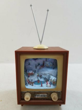 Roman Inc Retro Tv Lighted Musical Animated Music Box Christmas Winter Scene