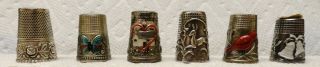 6 Sterling Silver Hand Painted Thimbles From Portugal,  All Different