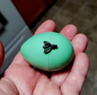 Vintage Sewing Measuring Tape Figural Egg & Fly Green Plastic Usa
