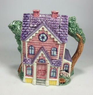 Whimsical Fitz & Floyd Teapot Hand Painted Victorian House Omnibus Vintage