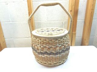 Vintage Penneys Round Woven Sewing Basket Japan