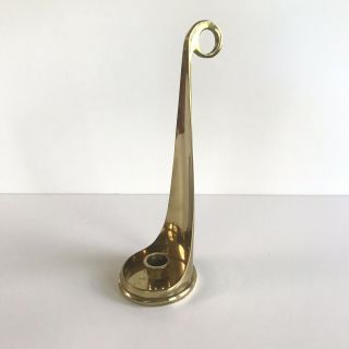 Vintage Solid Brass Taper Candle Holder With Finger Loop Handle 11” Tall Drip