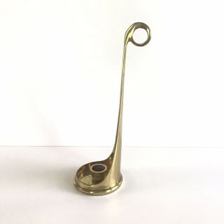 Vintage Solid Brass Taper Candle Holder With Finger Loop Handle 11” Tall Drip 2
