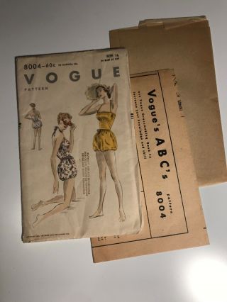 Rare Vintage Vogue Pattern 8004 1953 Sunsuit Bathing Suit Size 16 Near