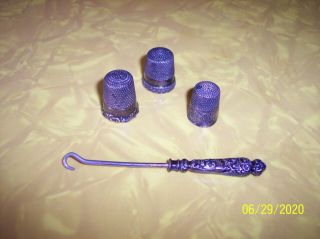 Ketcham & Mcdougall Thimbles 2 - Size 9 1 Size 7 F&b Button Hook Sterling Silver