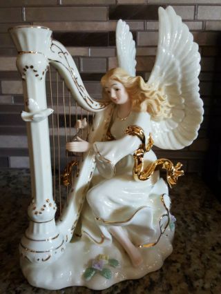 Musical Angel Playing Harp Porcelain Ivory With Gold Accents Lenox Like
