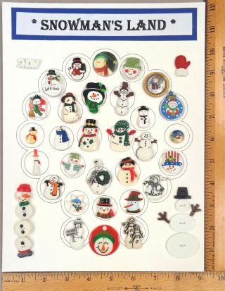 Card Of 34,  Clothing Buttons,  Assorted Snowmen / Christmas Theme,  Snowman 