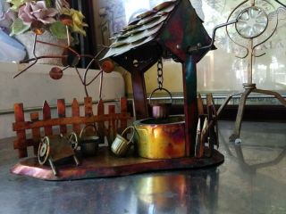 Vintage Musical Water Well Copper Art Sculpture Bucket Lowers As Music Box Plays