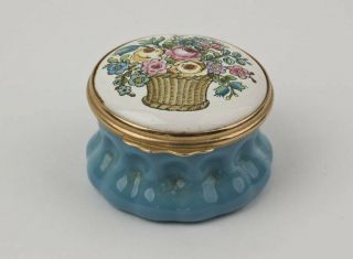Halcyon Days Enamels Trinket Box With Basket Of Flowers On The Lid