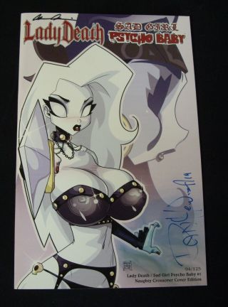 Sad Girl Psycho Baby Lady Death Naughty Crossover Comic Signed Twice Nm,