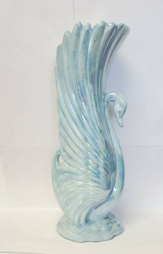 Maddux California Vintage Ceramic Blue Iridescent Swan Vase Planter Art Deco 12 "