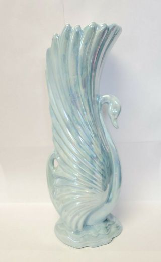 Maddux California Vintage Ceramic Blue Iridescent Swan Vase Planter Art Deco 12 