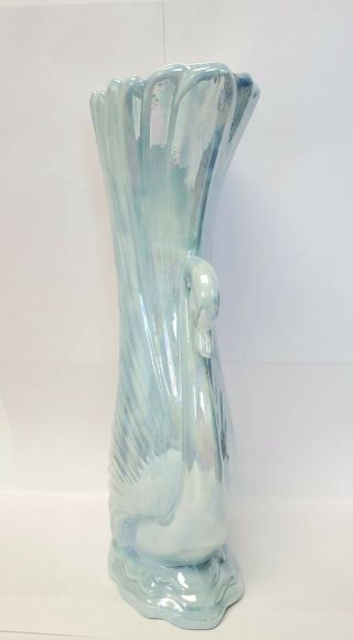 Maddux California Vintage Ceramic Blue Iridescent Swan Vase Planter Art Deco 12 