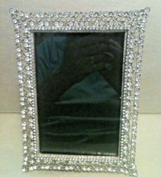 Stunning Filigree Silver Plated W/rhinestone Picture Frame 5 - 1/2 " X 7 - 1/2 "