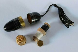 Vintage Bullet Shaped Metal Sewing Etui,  Thimble,  Thread Spools,  Needle Case