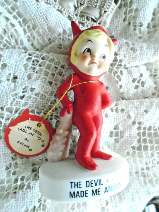 Vintage Lefton Blond Girl In Devil Costume Figurine Halloween Decor Kelvin Tag